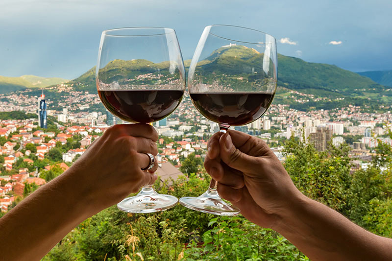 wine tasting with panoramic view of sarajevo